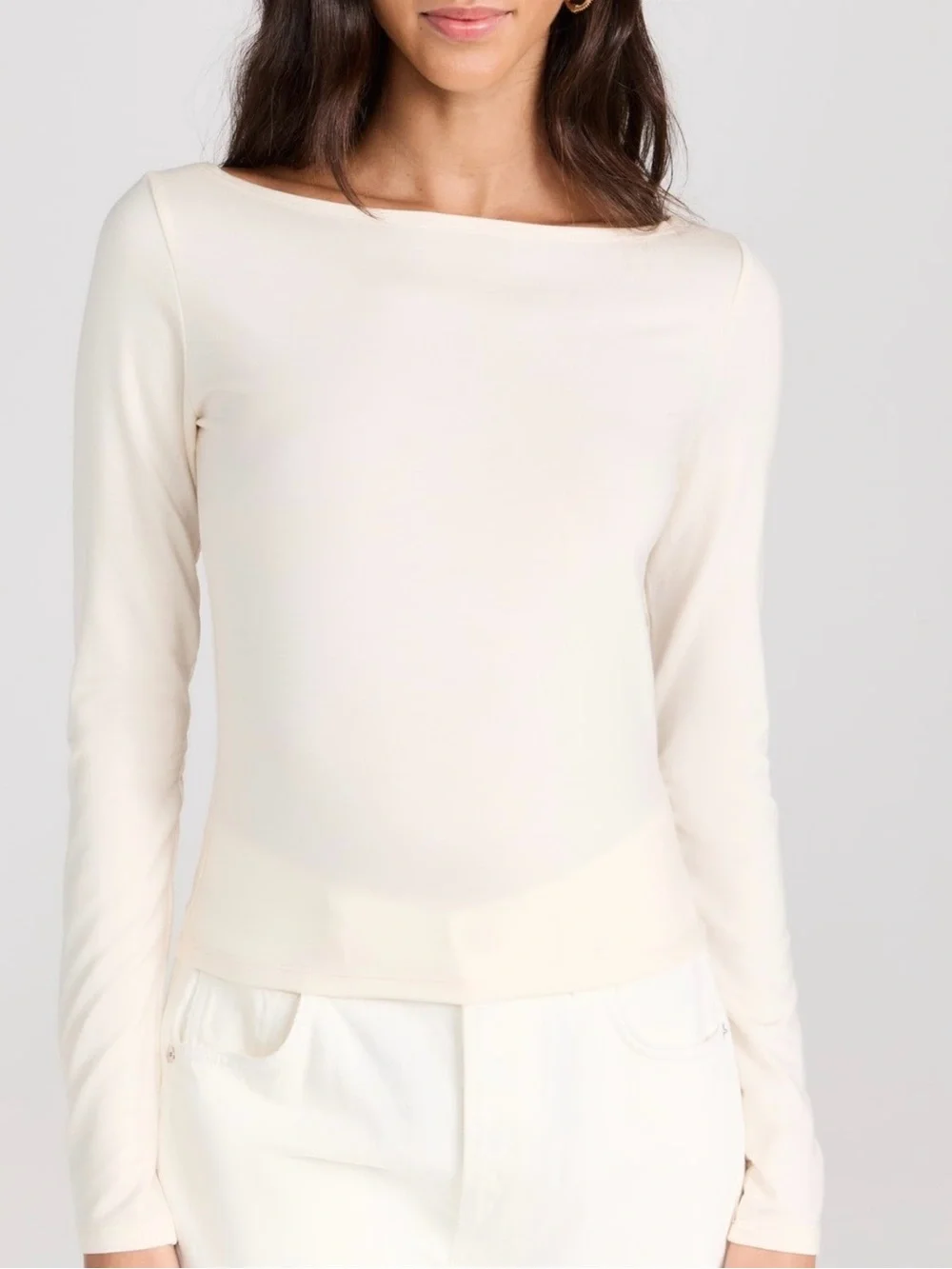 Reformation Wiley Knit Top Boat Neck Long Sleeve Top in Cream/Ivory XS